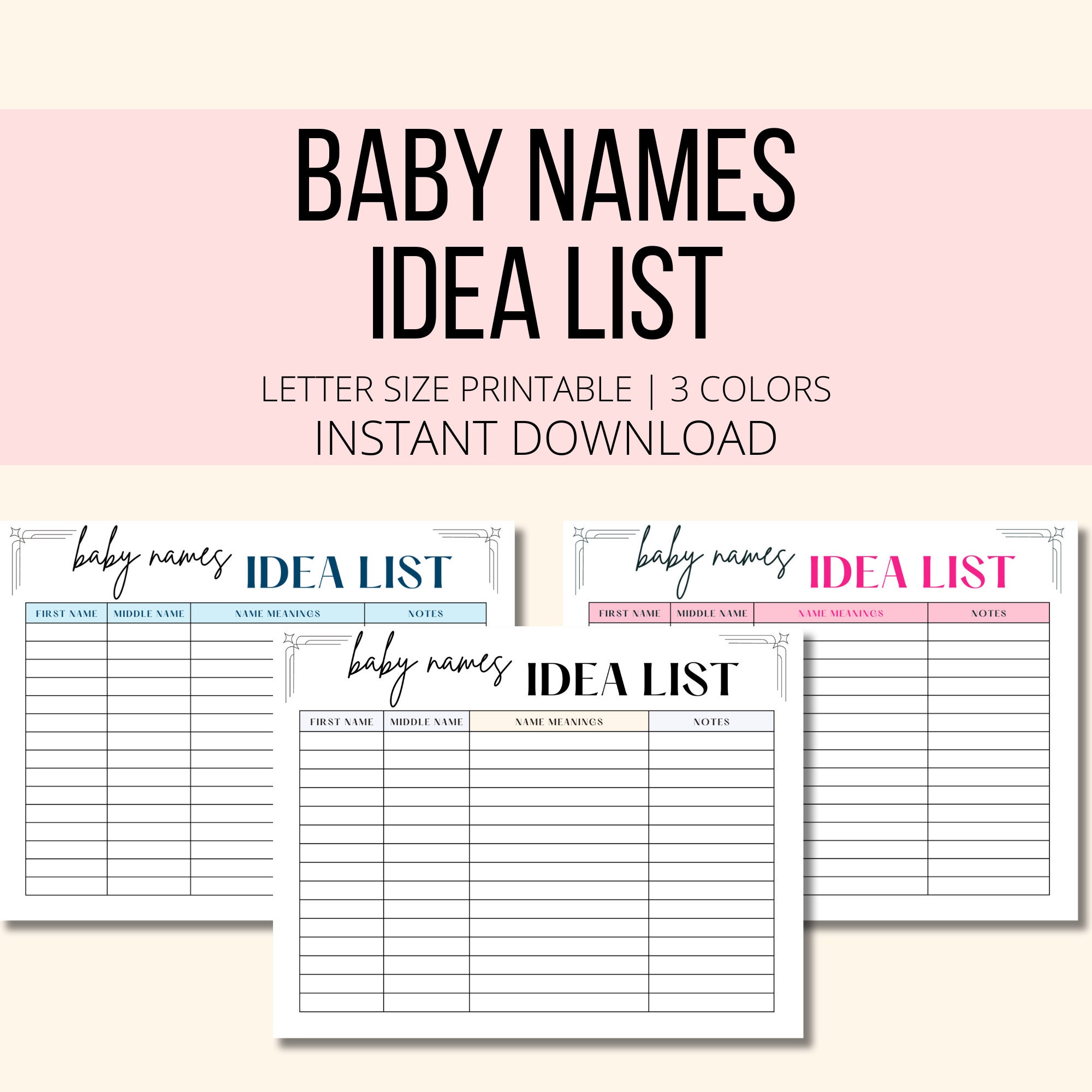 Baby Name Idea List Printable Baby Names Tracker PDF Etsy