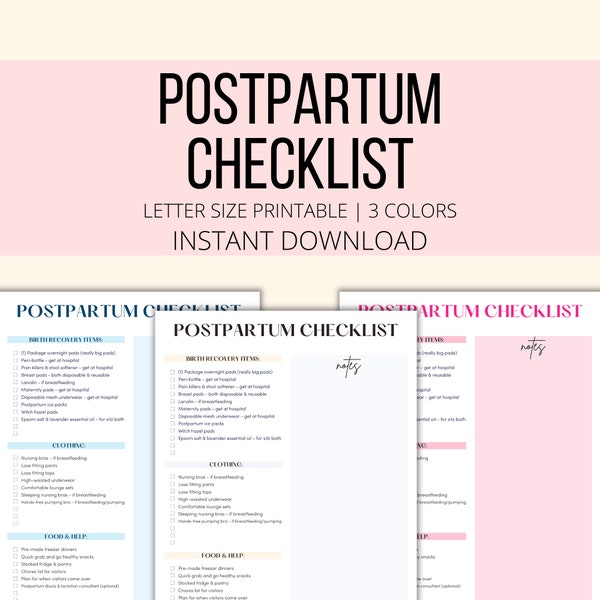 Postpartum Checklist Printable, Postpartum Care List, Postpartum Essentials Digital Download, Pregnancy Planner Postpartum Recovery PDF