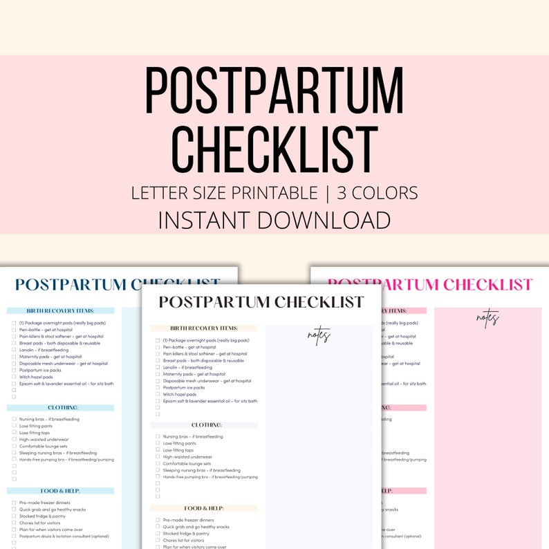 Postpartum Checklist Printable, Postpartum Care List, Postpartum Essentials Digital Download, Pregnancy Planner Postpartum Recovery PDF image 1