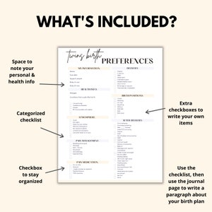 Twin Birth Plan Printable, Twins Birth Checklist PDF, Twin Pregnancy Tracker Birth Planner, Expecting Twins Labor And Delivery List image 2