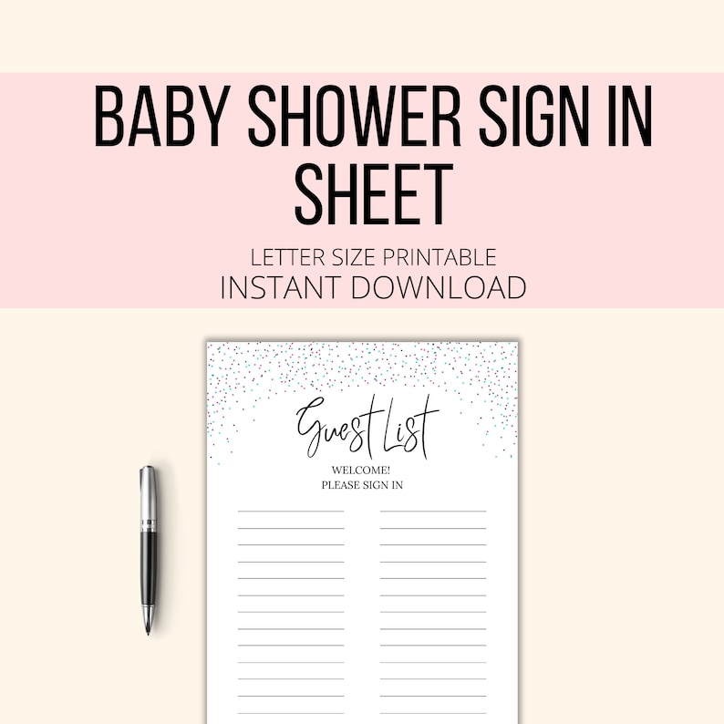 Baby Shower Sign in Sheet Printable, Guest List Baby Shower Planner PDF ...