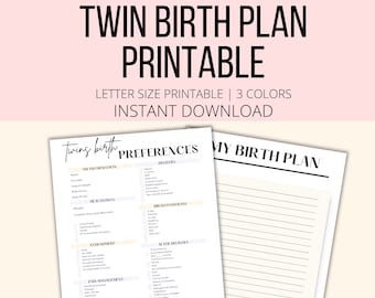 Twin Birth Plan Printable, Twins Birth Checklist PDF, Twin Pregnancy Tracker Birth Planner, Expecting Twins Labor And Delivery List