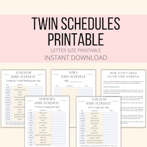 Twin Schedule Printable, Twin Schedules Tracker PDF, Twin Feeding & Sleeping Schedule Planner, Baby Twins Schedule Template image 1