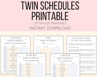 Calendrier des jumeaux imprimable, PDF de suivi des horaires des jumeaux, planificateur d'horaires pour l'alimentation et le sommeil des jumeaux, modèle d'horaire de bébés jumeaux