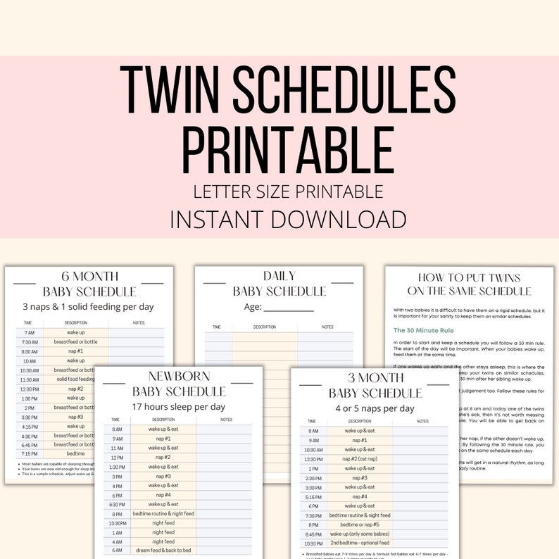 Twin Schedule Printable, Twin Schedules Tracker PDF, Twin Feeding & Sleeping Schedule Planner, Baby Twins Schedule Template image 1