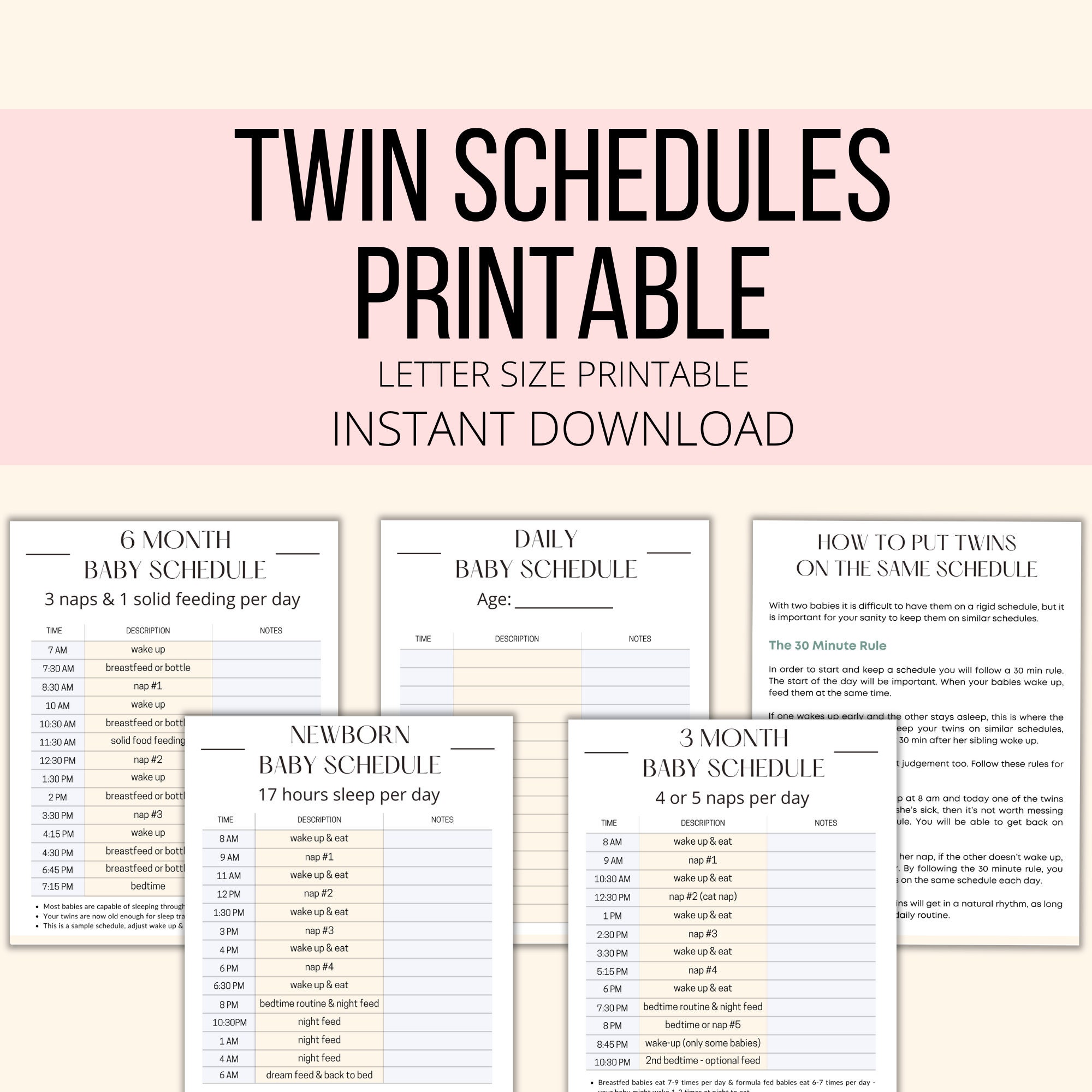 Twins Schedule Printable, Twin Schedules PDF, Twin Schedule Sheet, Twin