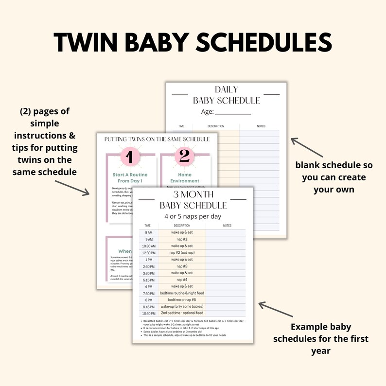 Twin Schedules Printable Example Baby Schedules for Twins Etsy Australia