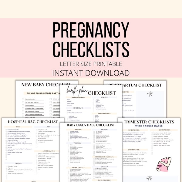Pregnancy Checklists Bundle Printable, Pregnancy Planner To Do Lists PDF, Pregnancy Planning Digital Download, New Mom & Baby Checklists