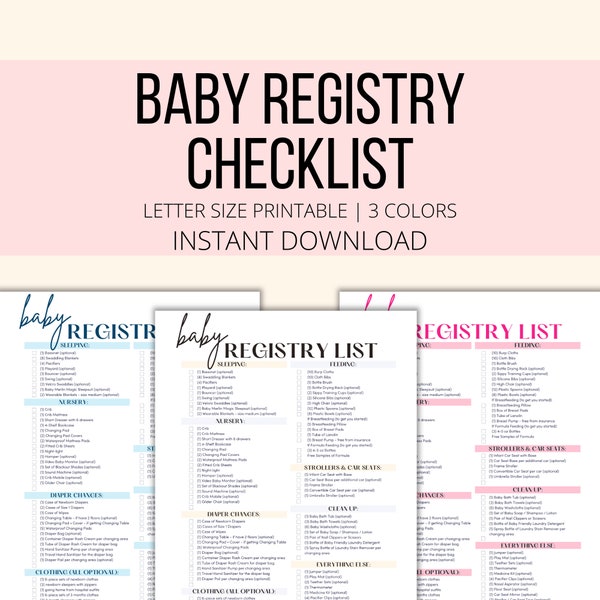 Baby Registry Checklist Printable, Baby Essentials List PDF, Baby Registry Pregnancy Planner Digital Download, Baby Shower Checklist