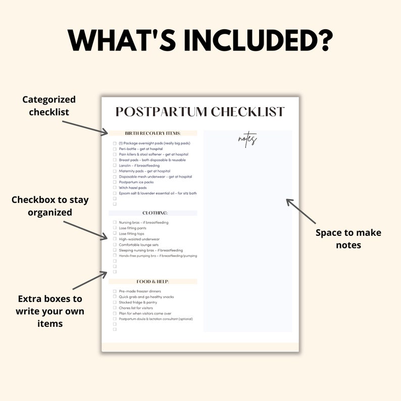 Postpartum Checklist Printable, Postpartum Care List, Postpartum Essentials Digital Download, Pregnancy Planner Postpartum Recovery PDF image 2