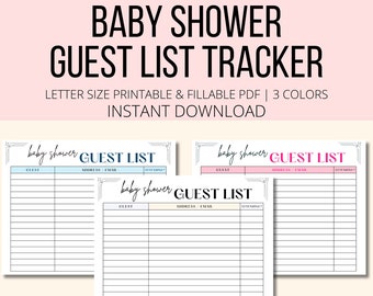 Baby Shower Guest List Tracker Printable & Fillable PDF, Baby Shower Guest Planner, Baby Shower Invite Address Checklist Digital Download