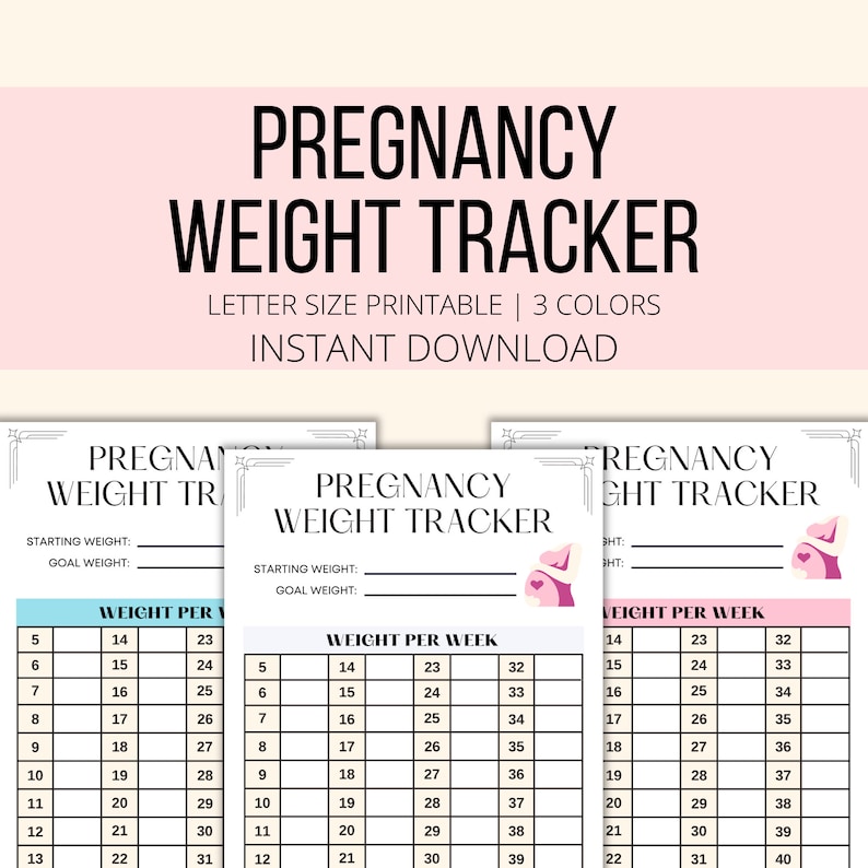 Pregnancy Weight Tracker Printable, Pregnancy Weight Gain Chart PDF, Pregnancy Weight Planner Digital Download, Pregnancy Weight Template image 1