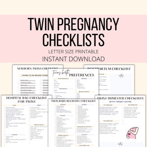 Twin Pregnancy Checklists Bundle Printables, Twin Baby To Do Lists PDF Download, Expecting Twin Mom Pregnancy Planner Tracker image 1