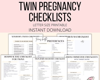 Twin Pregnancy Checklists Bundle Printables, Twin Baby To Do Lists PDF Download, Expecting Twin Mom Pregnancy Planner Tracker