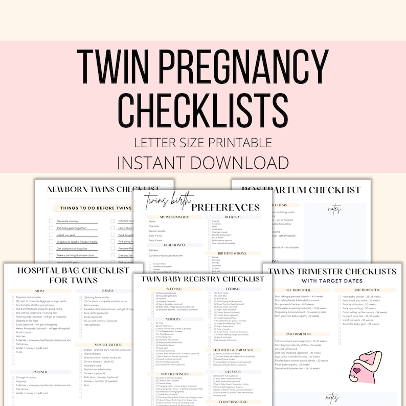 Twin Pregnancy Checklists Bundle Printable Twin Pregnancy To image 1