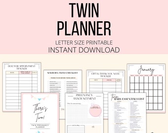 Twin Planner Printable, Twin Pregnancy Tracker PDF, Twins Checklists Trackers Logs, Twin Planning Printables