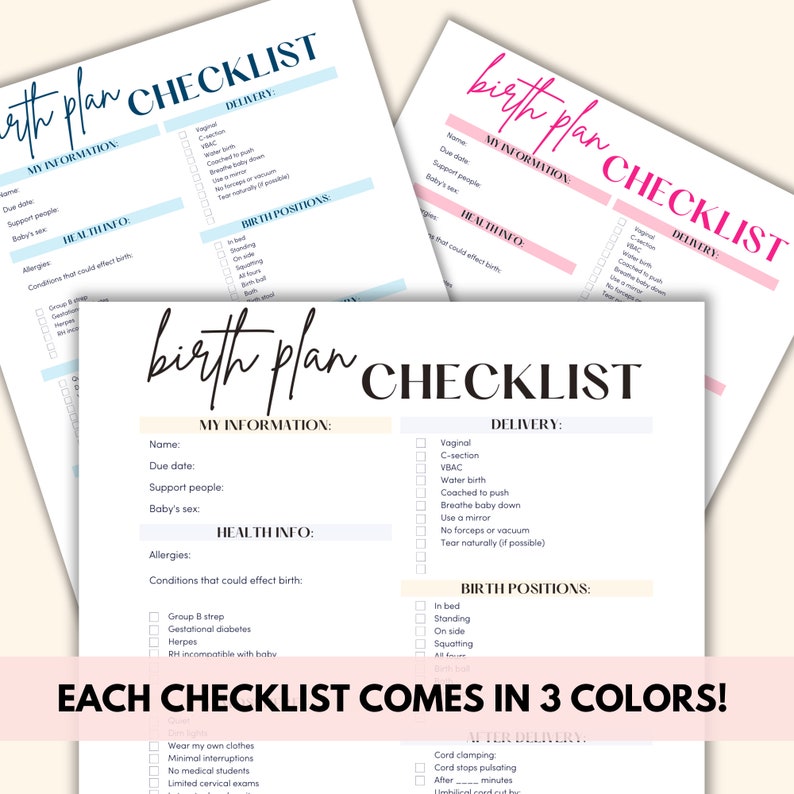 Labor And Delivery Checklist Printable, Hospital Bag Checklist Birth Plan PDF, Pregnancy Hospital Planner Checklist Digital Download image 4