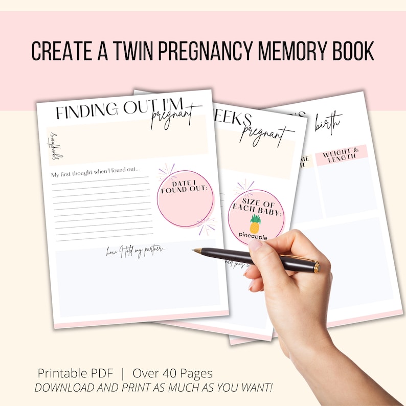 Twin Pregnancy Journal, Twin Mom Pregnancy Planner PDF, Mom Of Twins Pregnancy Gift Keepsake, Twin Printables Pregnancy Tracker Memory Book image 3