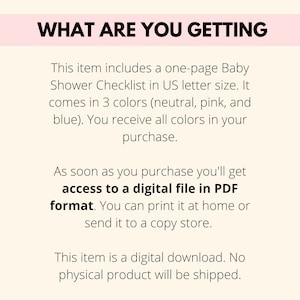 Baby Shower Checklist Printable, Baby Shower Planner PDF, Baby Shower ...