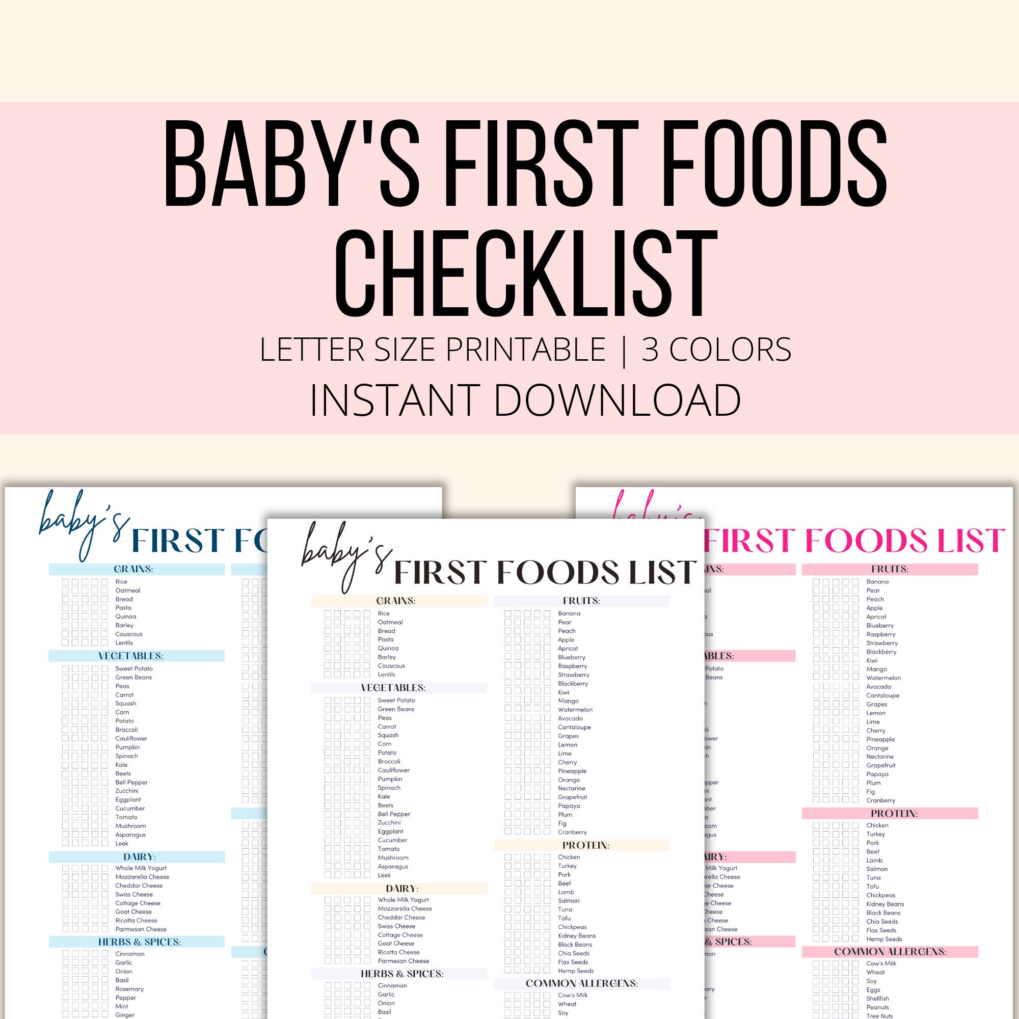Baby's First Foods Checklist Printable Baby Food List - Etsy