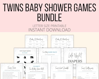Twins Baby Shower Games Printable Bundle, Twin Baby Games, Twin Baby Shower Trivia PDF, Baby Shower Activity Planner Download For Twins