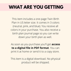 Twin Birth Plan Printable, Twins Birth Checklist PDF, Twin Pregnancy Tracker Birth Planner, Expecting Twins Labor And Delivery List image 4