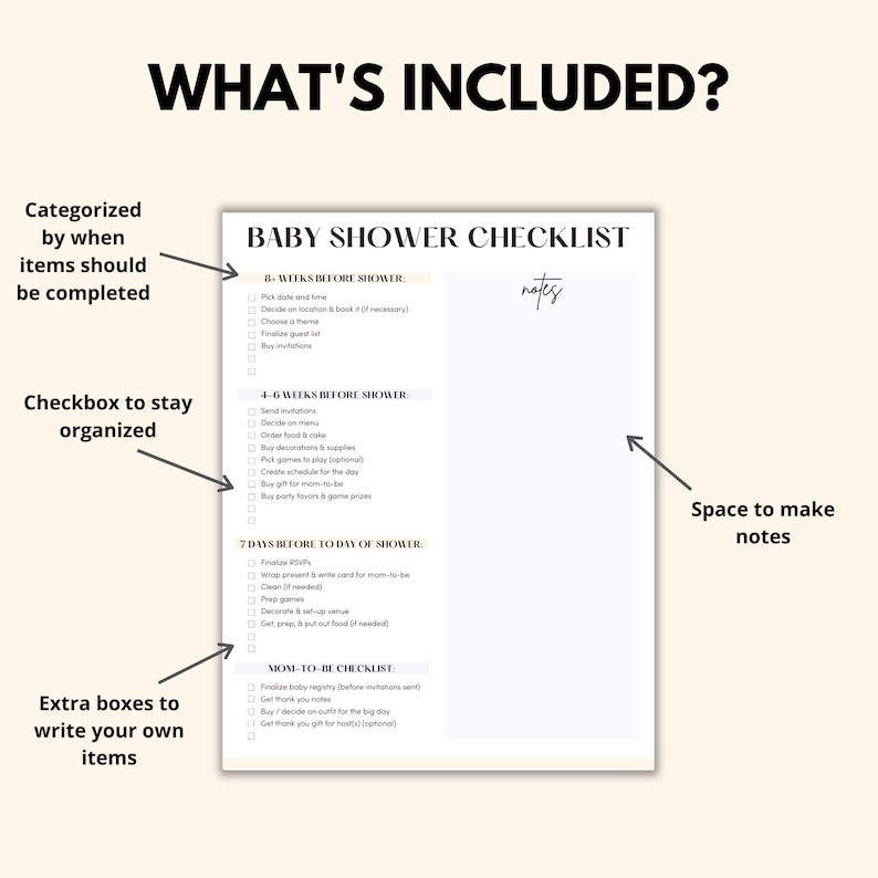 Shower List Baby Shower Checklist Printable, Baby Shower Planner PDF, Baby Shower ...