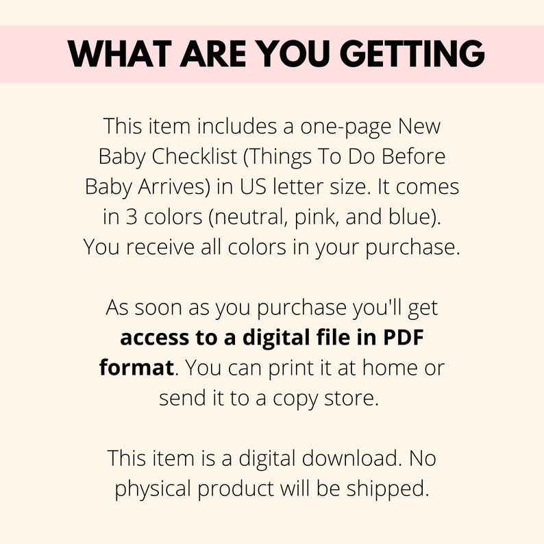 New Baby Checklist Printable, Things To Do Before Newborn Baby Arrives, New Mom Planner, Pregnancy Planner Checklist Digital Download PDF image 3