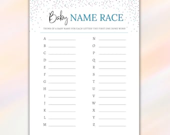 Baby Name Rasse Babyparty Spiel druckbar, Baby Name Alphabet Duschaktivität PDF, Baby ABC Spiel Duschplaner Download, Baby Name A bis Z