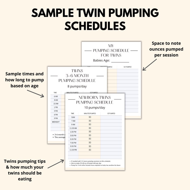 Pumping Schedules & Logs For Twins Printable, Twin Baby Pumping Planner PDF, Exclusive Pumping For Twins Charts, Twin Mom Pumping Tracker image 2