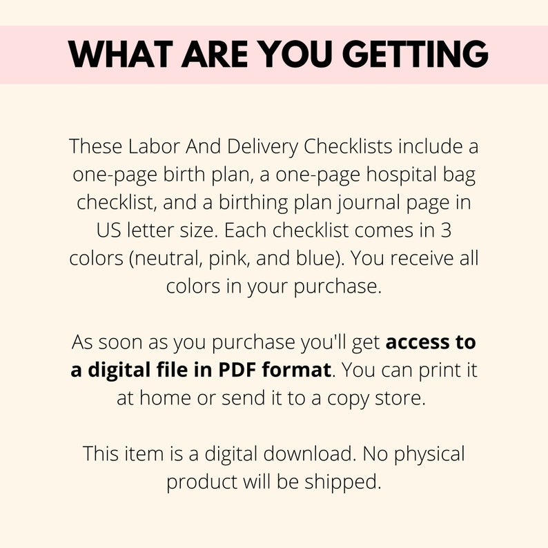 Labor And Delivery Checklist Printable, Hospital Bag Checklist Birth Plan PDF, Pregnancy Hospital Planner Checklist Digital Download image 5