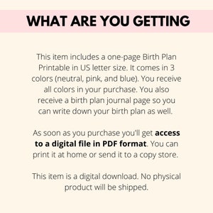 Birth Plan Printable, Birth Preferences PDF, Birth Plan Template, Birth Chart, Birthing Plan, Pregnancy Planner Checklist Digital Download image 4