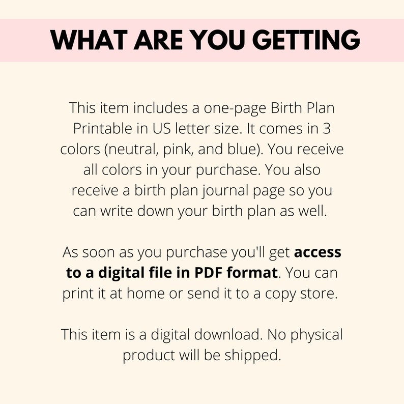 Birth Plan Printable, Birth Preferences PDF, Birth Plan Template, Birth Chart, Birthing Plan, Pregnancy Planner Checklist Digital Download image 4