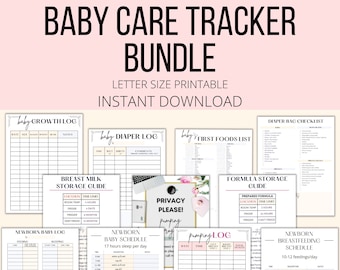 Baby Pflege Tracker druckbare Bundle, Neugeborenen Tracker PDF, Baby Log Buch Digital, Säugling Täglich Tracker, Baby Erstes Jahr Zeitpläne, Baby Tagebuch