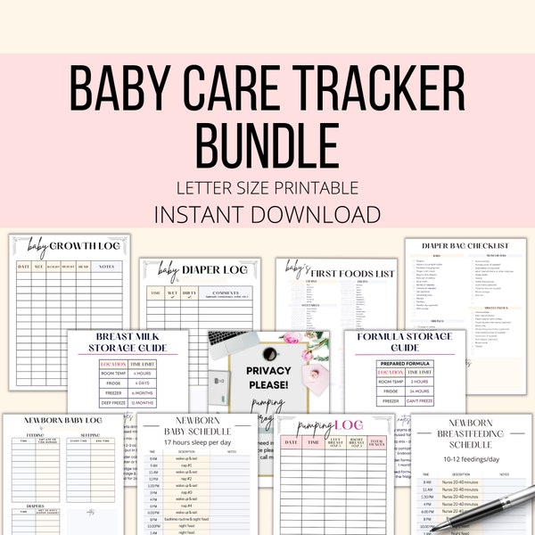 Baby Care Tracker Printable Bundle, Newborn Tracker PDF, Baby Log Book Digital, Infant Daily Tracker, Baby First Year Schedules, Baby Diary