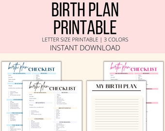 Birth Plan Printable, Birth Checklist + Birth Journal Page PDF, Birth Preferences, Birthing Plan, Labor And Delivery Essentials