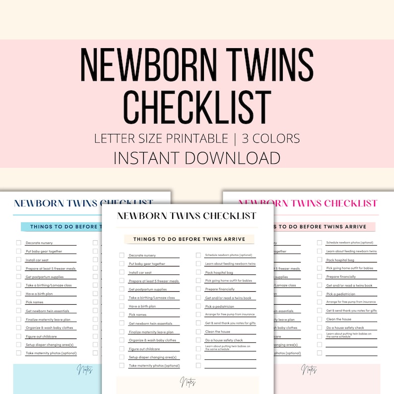 Newborn Twins Checklist Printable Things to Do Before Twin Etsy