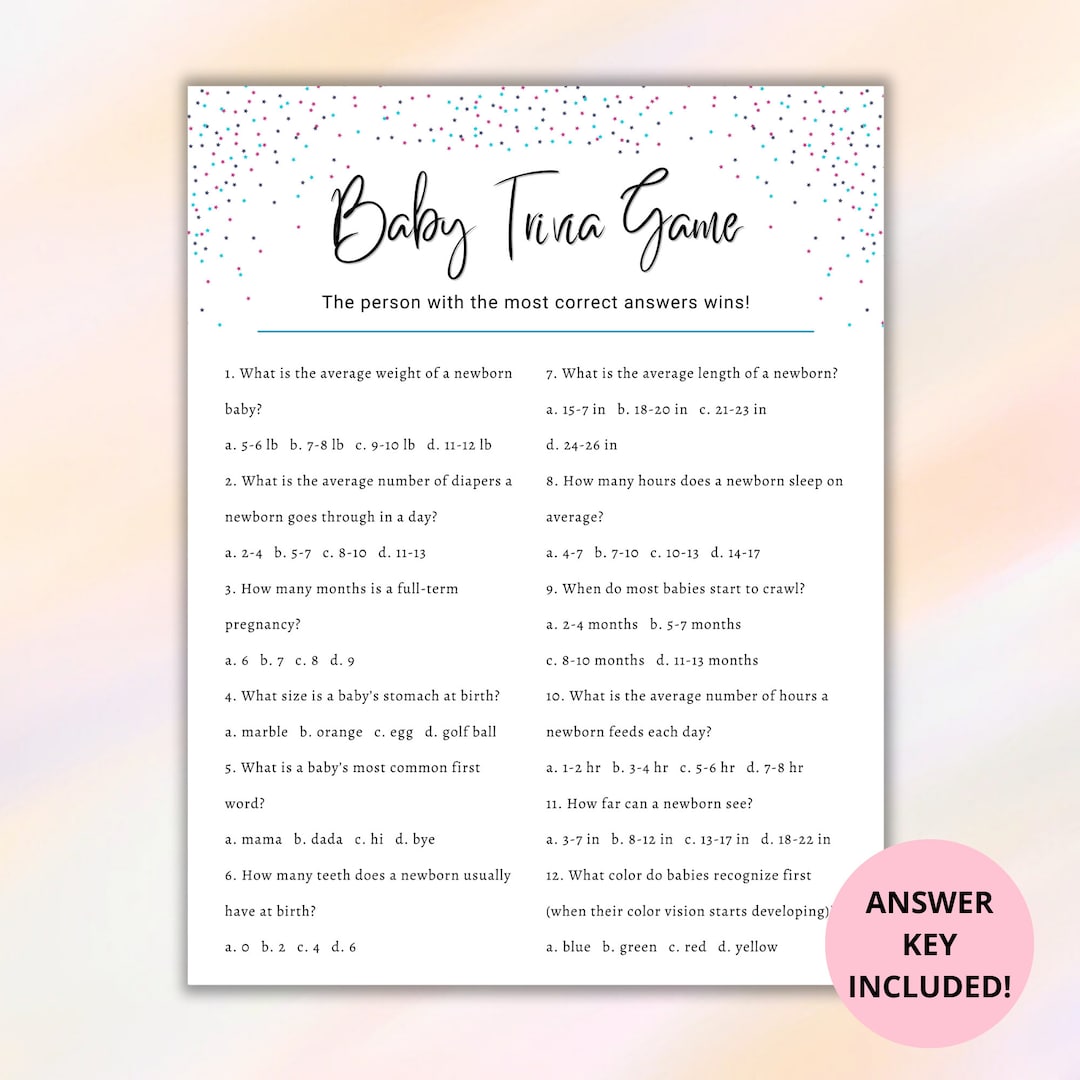 Baby Trivia Shower Game Printable, Fun Baby Shower Trivia Game PDF ...