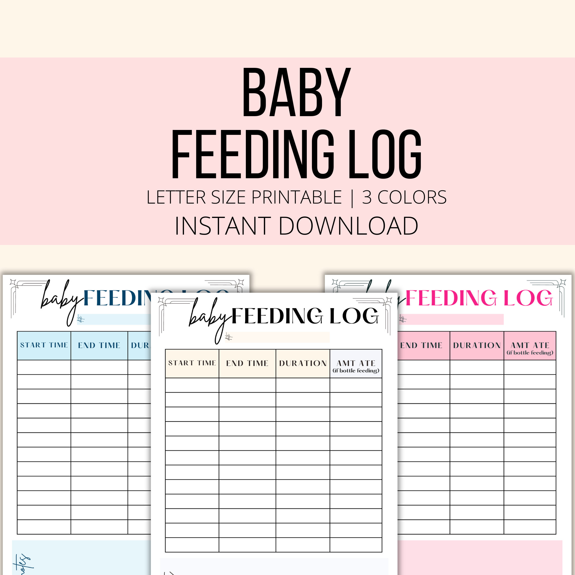 Baby Feeding Log Printable, Baby Feeding Tracker PDF, Daily Newborn Feeding Log, Baby Feeding