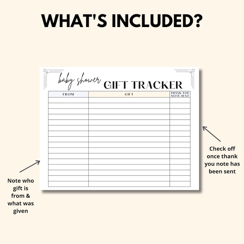 Baby Shower Gift Tracker Printable, Baby Gift List PDF, Baby Shower ...