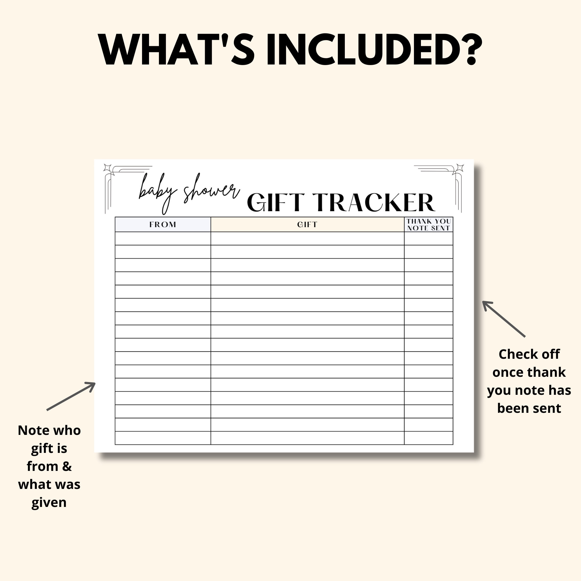 Baby Shower Gift Tracker Printable, Baby Gift List PDF, Baby Shower