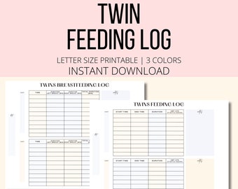 Twin Feeding Log Printable, Twin Baby Feeding Chart Tracker PDF, Breastfeeding Twins Planner, Daily Newborn Twins Baby Feeding Schedule