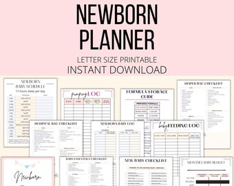 Newborn Baby Planner Printable, New Mom Planner, Newborn Planning Checklists Trackers & Schedules, Baby Care Tracker PDF, Infant Logs