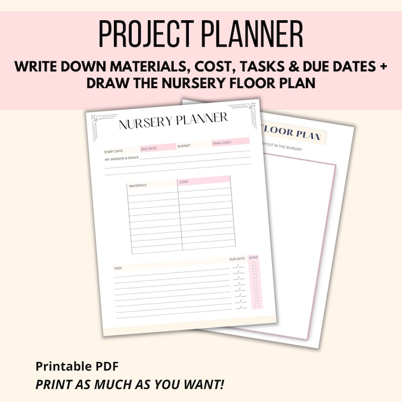 Nursery Planner Printable, Nursery Checklist PDF, Baby Nursery Pregnancy Planner Digital Download, Girl Boy Gender Neutral Nursery Prep image 3