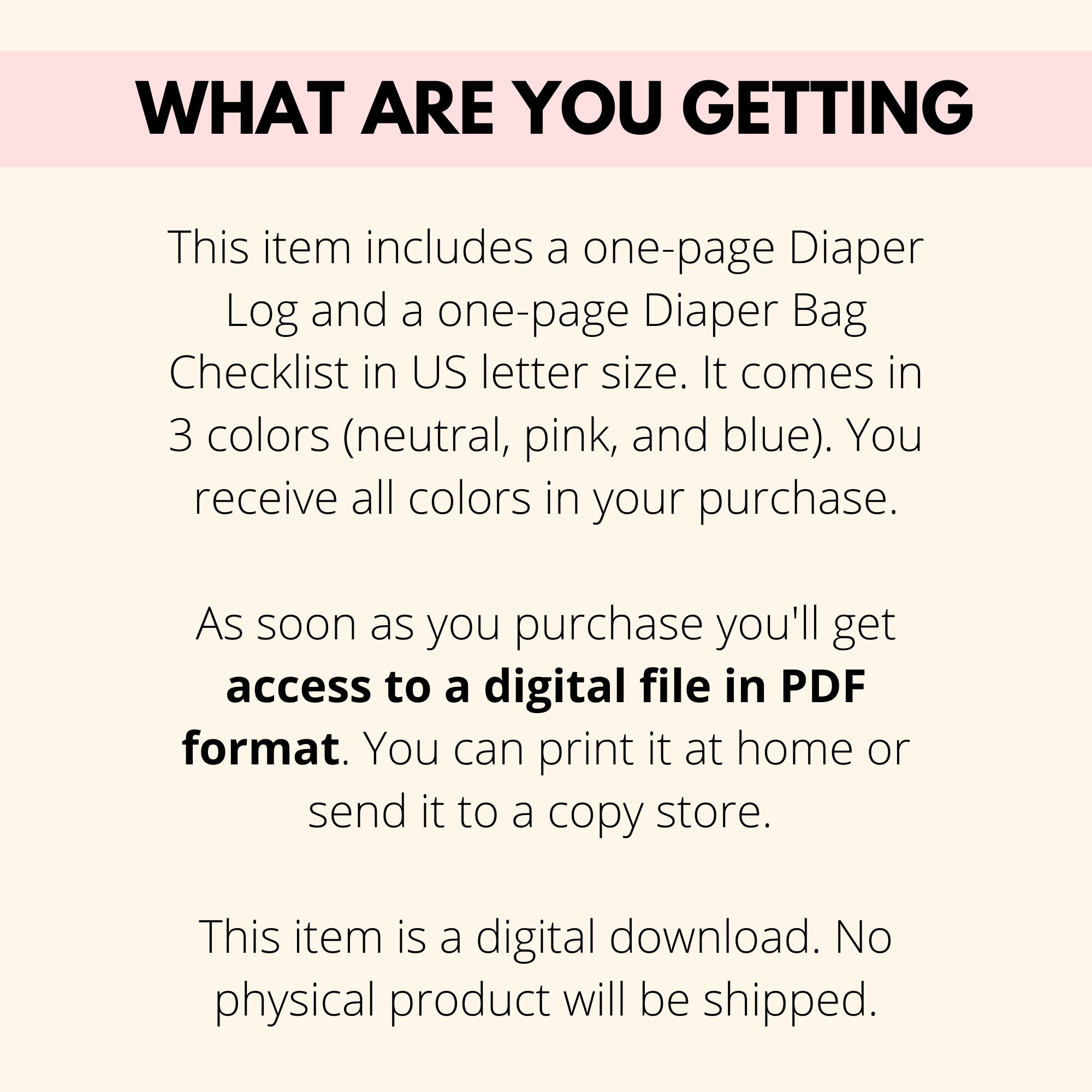 Diaper Tracker Printable Bundle, Baby Diaper Log Diaper Bag Checklist