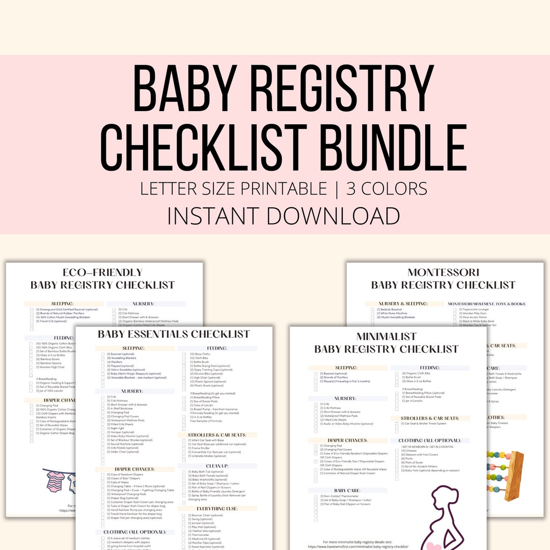 Printable Baby Registry Checklist Bundle Newborn Essentials Etsy
