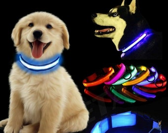 LED Dog Collar USB Rechargeable Flashing Luminous Safety Light Up Nylon USB