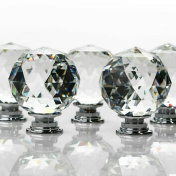 Diamond Glass Door Knobs Clear Crystal Cupboard Drawer Furniture Handle Cabinet