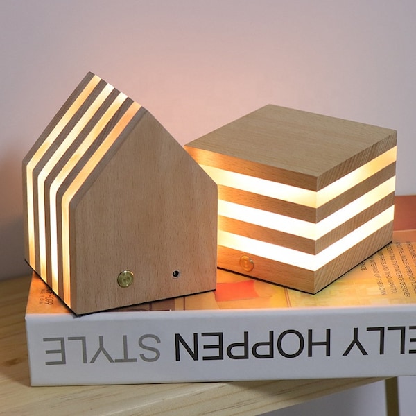 LED Square Nachtlicht USB Laden Holz Tischlampe