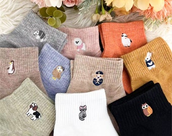 Animal socks, white cat socks, animal enthusiasts, gifts for cat mothers, birthday gifts, short socks, bare socks, summer socks